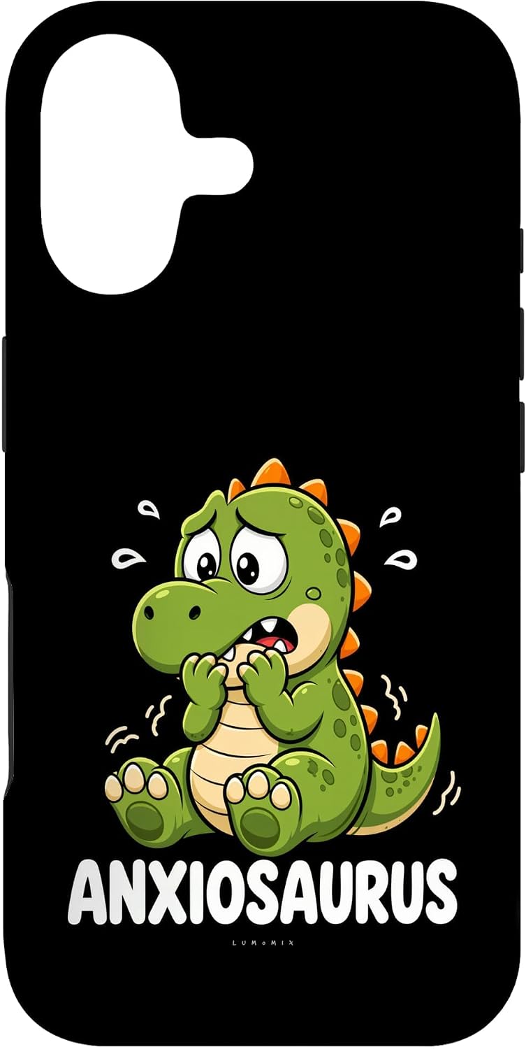 Cover per iPhone 17 con grafica “Ansia - Dinosauro Divertente - Anxiousaurus”
