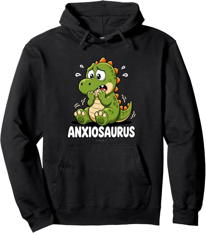 Felpa con cappuccio con grafica “Ansia - Dinosauro Divertente - Anxiousaurus”