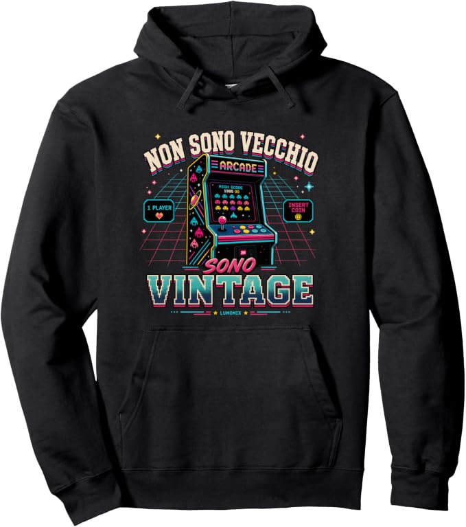 Felpa con cappuccio con grafica “Non Sono Vecchio Sono Vintage Regalo Divertente Gamer”